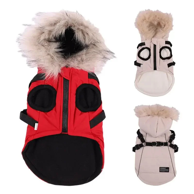 Fleece Lined Dog Hoodie With Built In Harness Warm Winter Jacket With Hood For Small And Medium Dogs