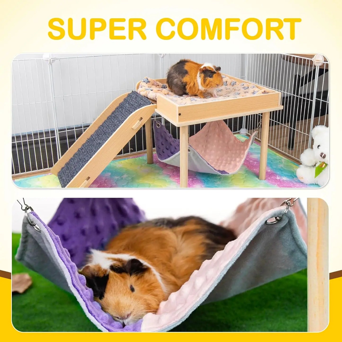 Enlarged Guinea Pig Hammock With Wooden Platform And Stairs