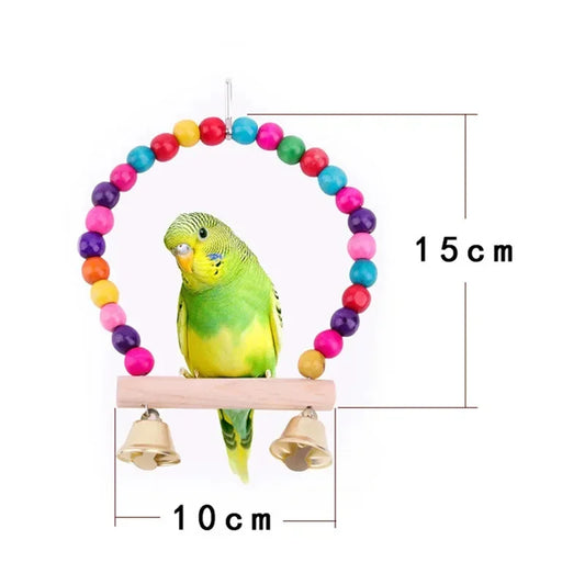 1 Piece Wooden Bird Swing Toy with Hanging Bells for Cockatiels Parakeets and Parrots Cage Accessories
