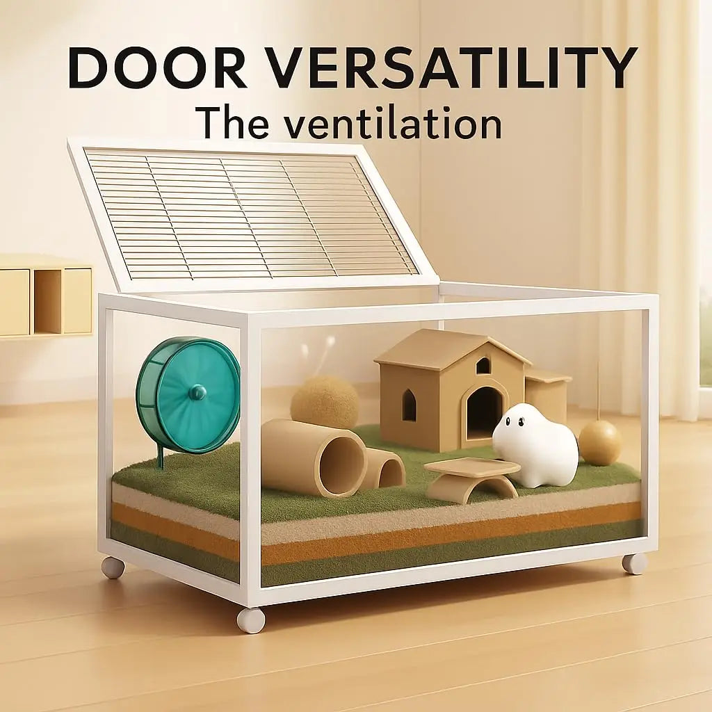 Hamster Cage 360 Degree Viewing Transparent Hamster Habitat with Universal Wheels Chew Proof Dual Door Small Animal Habitat Portable