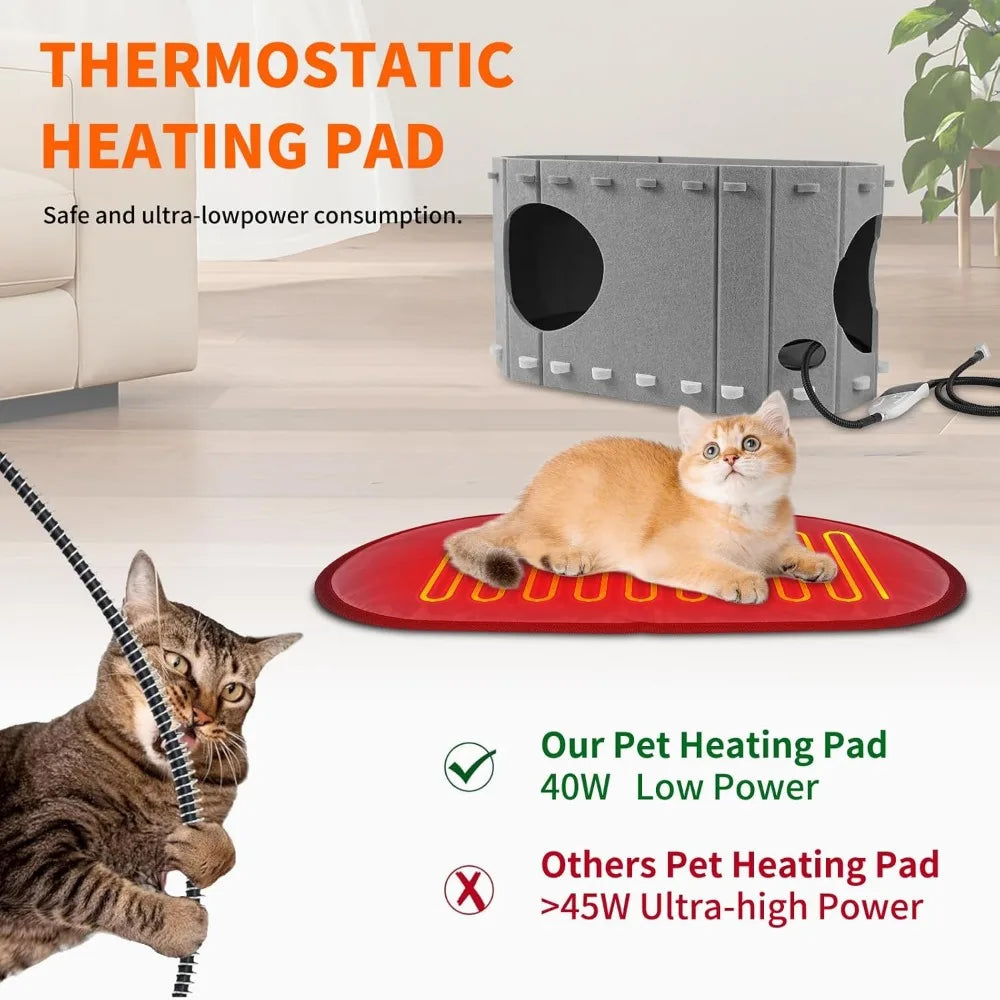 Heated Cat House For Indoor Cats With Timer And Temperature Adjustable Heating Pad Included Foldable Cat Houses Condos