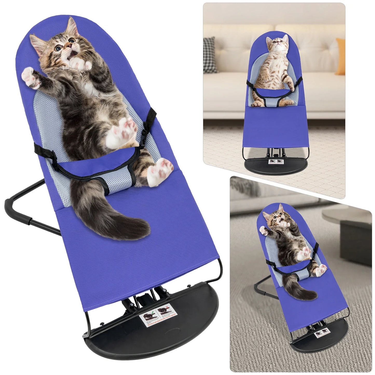 Pet Rocking Chair for Small Medium Dogs and Cats 33lb Capacity 3 Level Height Adjustable Foldable Design with Safety Buckle
