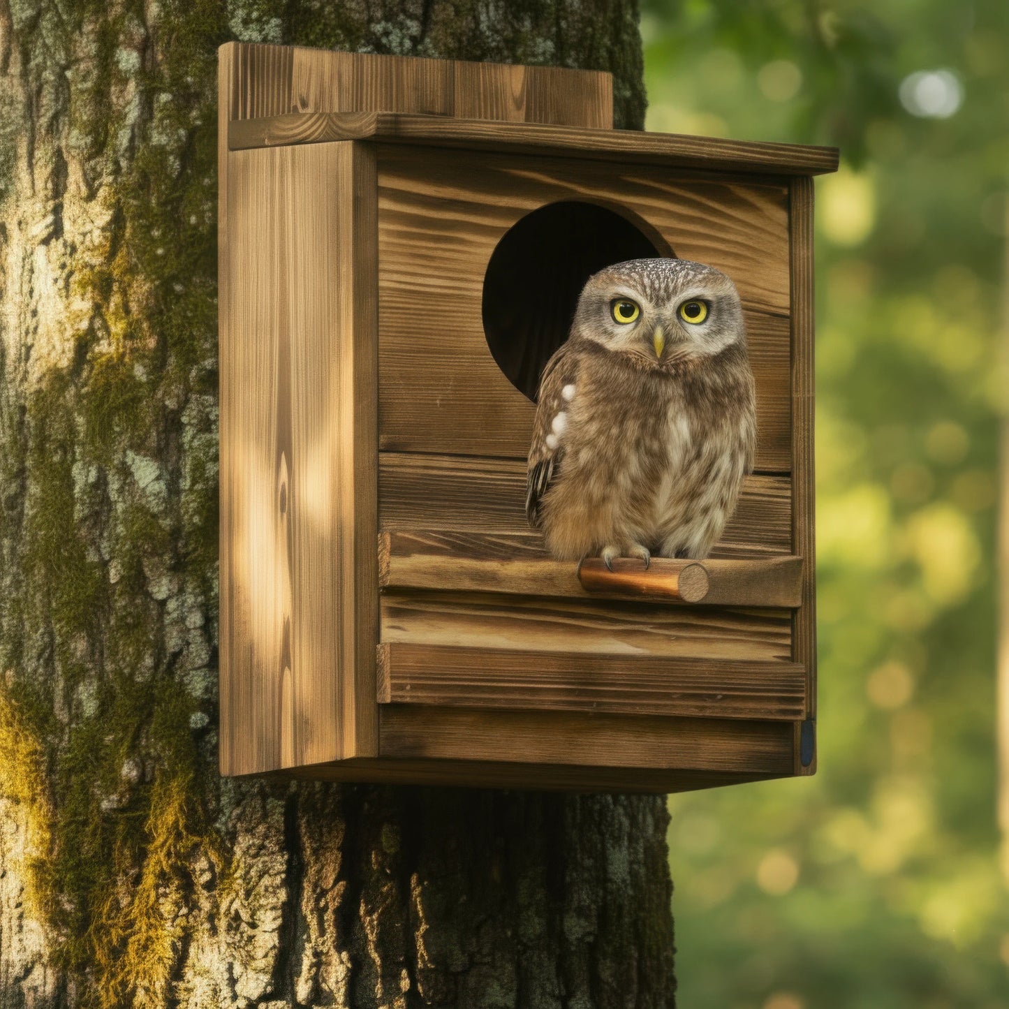 Bingopaw Outdoor Owl House Prebuilt Wooden Bird Box With Rectangular Opening