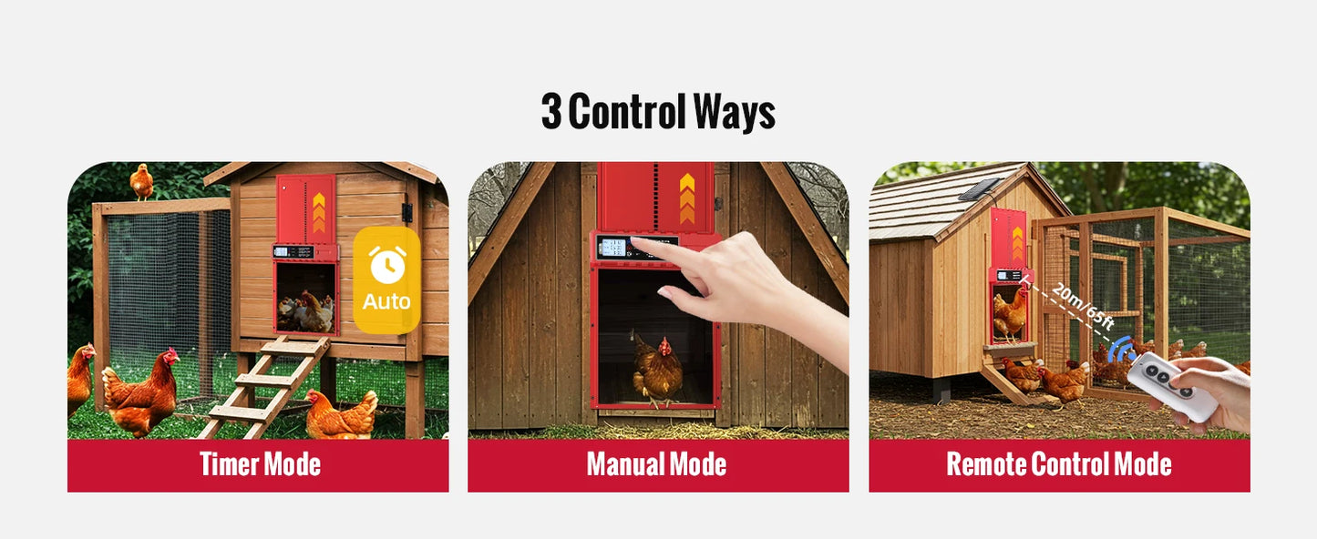 Automatic Chicken Coop Door Solar Powered with XL Large Size 10.8″x 14.2″ Red Auto Chicken Door Design with USB-C Charging