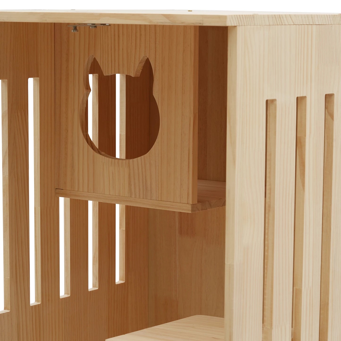 Wooden Cat House with LED Light, Clear Door & Wheels, Easy Install