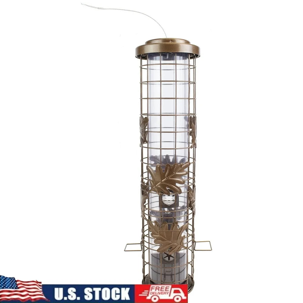 Squirrel Proof Wild Bird Feeder With Weight Activated Seed Shield And Six Feeding Stations Durable Metal Construction