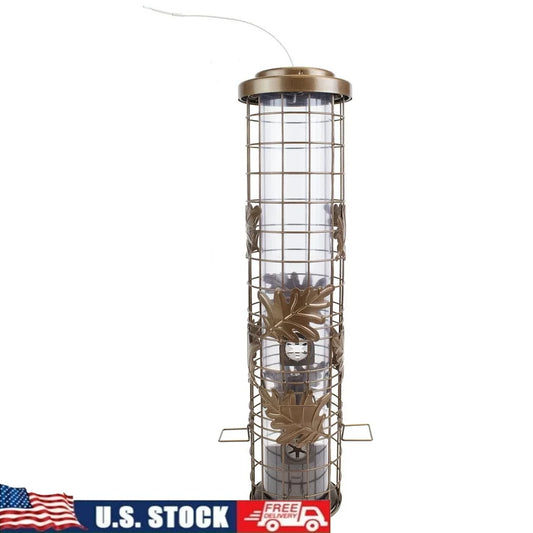 Squirrel Proof Wild Bird Feeder With Weight Activated Seed Shield And Six Feeding Stations Durable Metal Construction