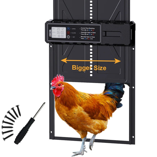 Large Size Automatic Chicken Coop Door New with Timer LCD Screen 3AA Battery Powered