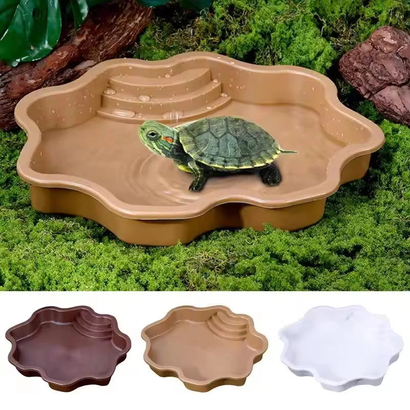 Turtle Pool Large Reptile Turtle Bathing Tub Feeding Bowl Lizards Habitat With Ramp
