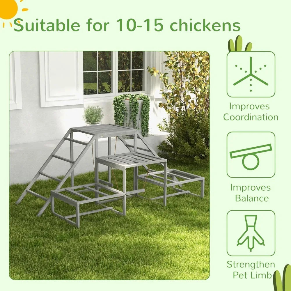 Chicken Toys for Coop Chicken Swing Set Chicken Coop Accessories with Perches Wood Stand Ladder Platforms