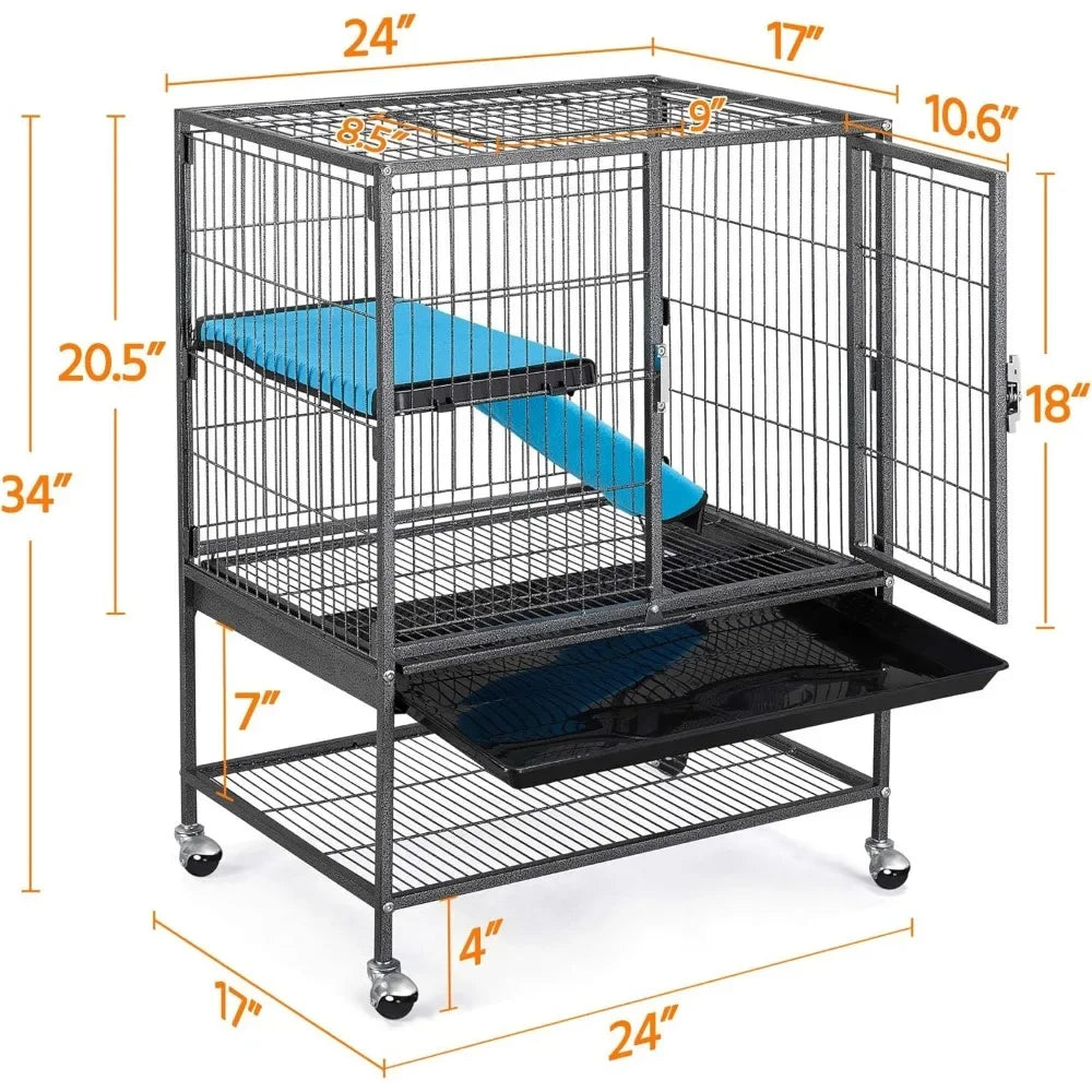 Metal 34 Inch Ferret Cage Indoor Critter Cage for Adult Rats Rabbits Ferrets Chinchillas 2 Tiers Small Animal