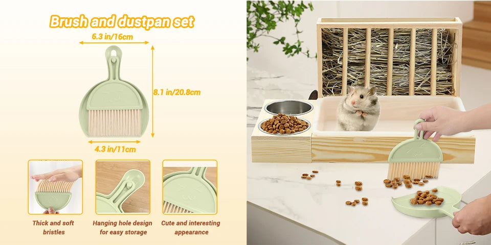 4-in-1 Rabbit Hay Feeder with Litter Box Wooden Toilet Combo Easy Clean 2 Bowls Included