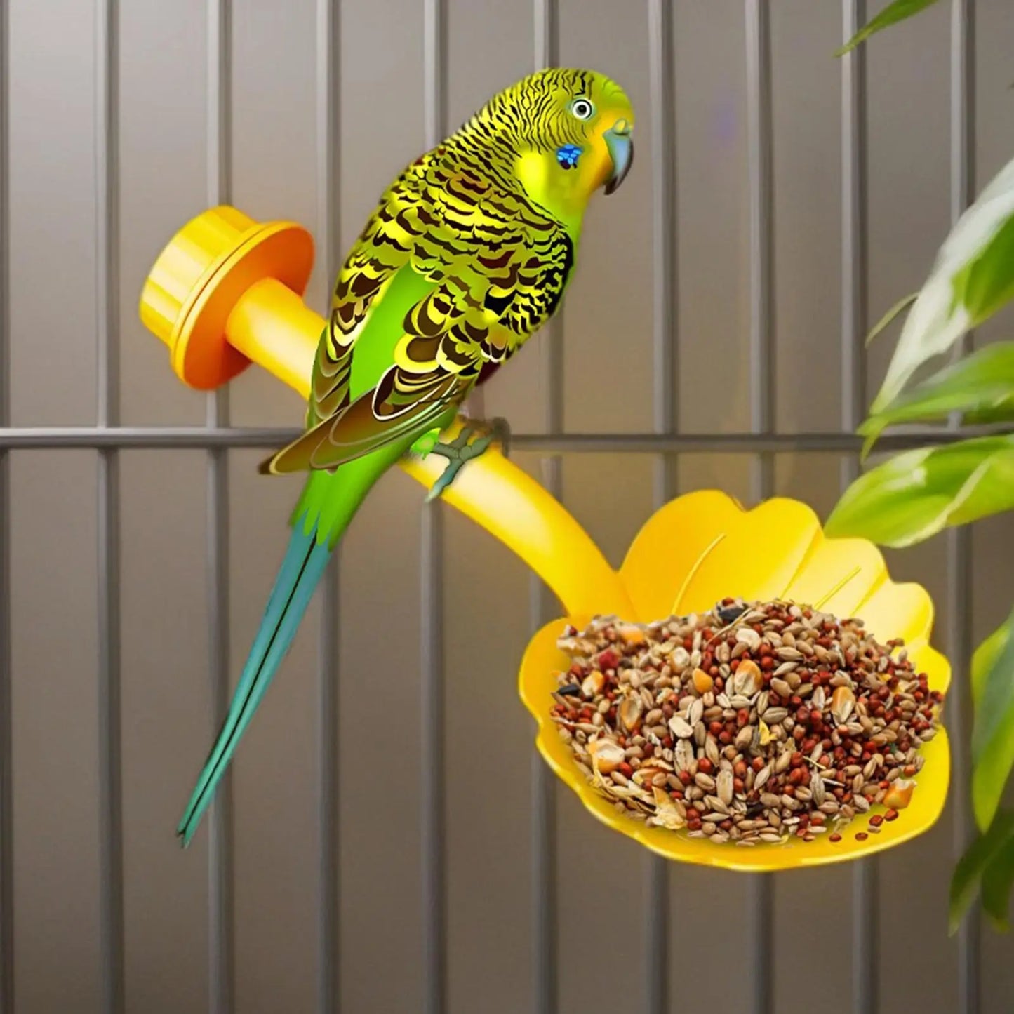 Parrot Stand Perch Feeder Leaf Shaped Tray Cage Perch Interactive Play Gym