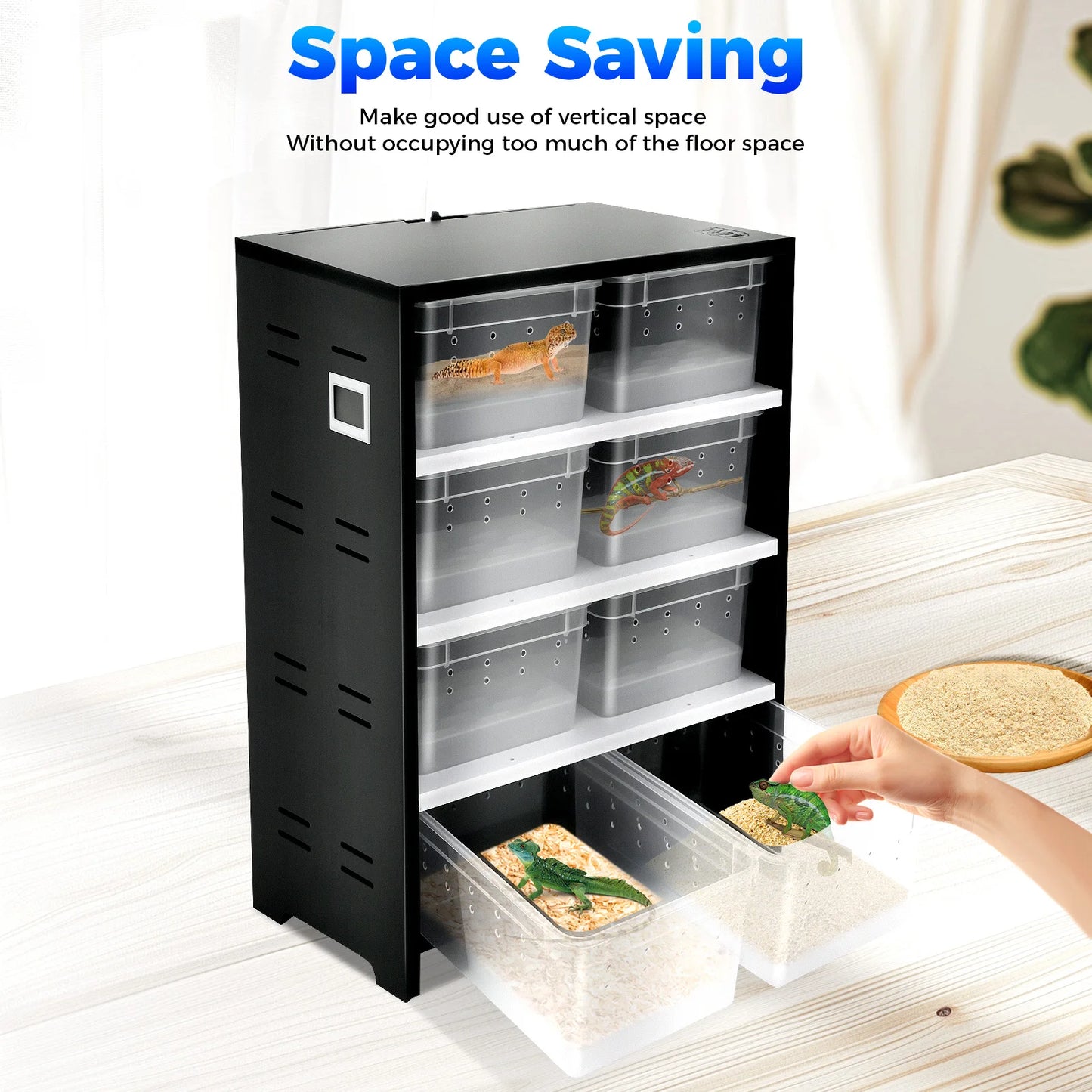 Reptile Breeding Cabinet with 8 Clear Boxes and 25W Pad