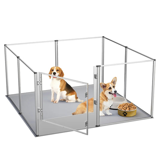 Extra Large Dog Playpen Acrylic Enclosure Pet Animal Fence Cage Whelping Box with Waterproof Fertility Pad