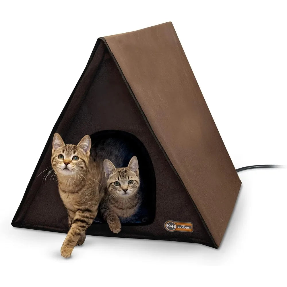 Large Weatherproof A-Frame Heated Outdoor Cat House by K&H Pet Products for Multiple Ferals and Winter Protection