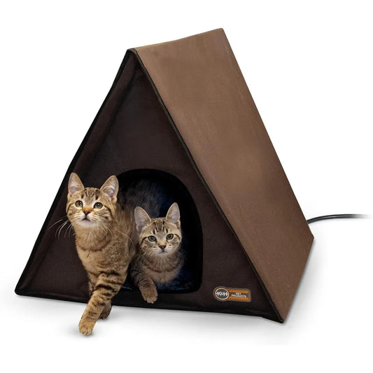 Large Weatherproof A-Frame Heated Outdoor Cat House by K&H Pet Products for Multiple Ferals and Winter Protection
