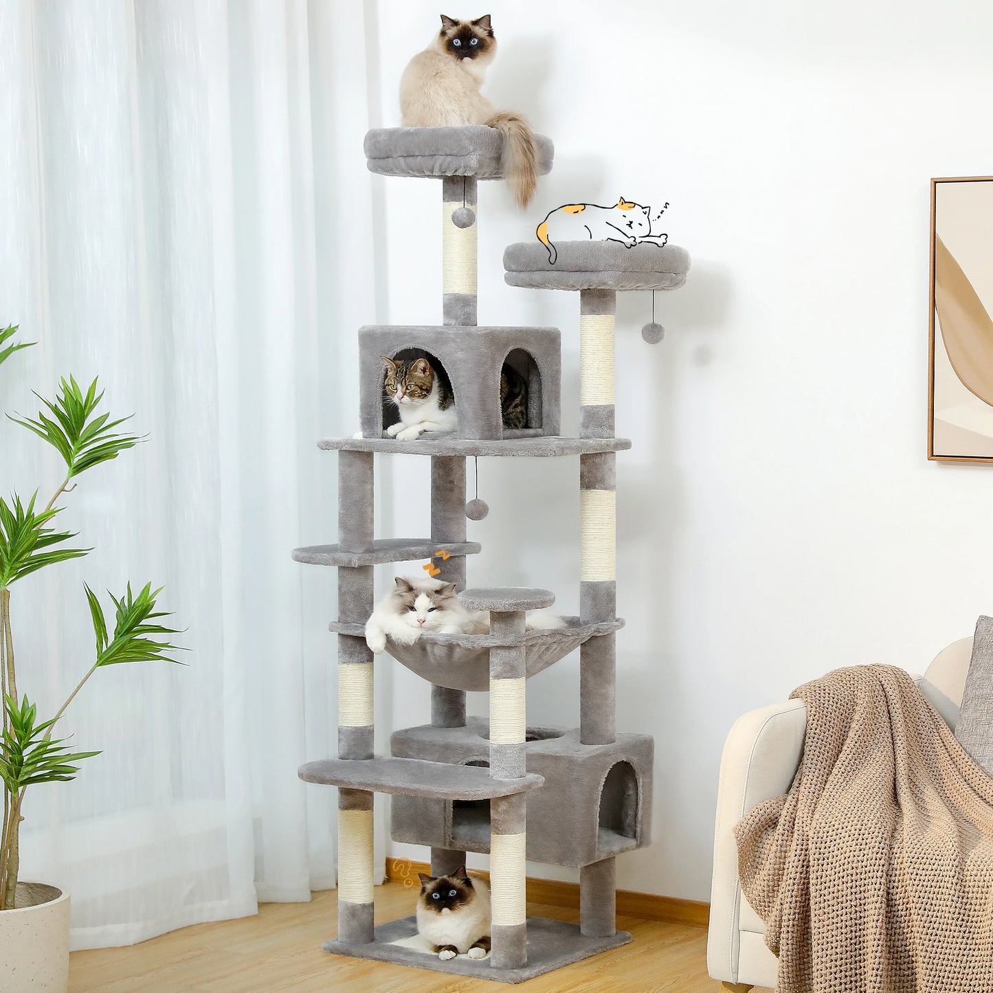 184cm Large Cat Tree For Indoor Cats With Scratching Posts