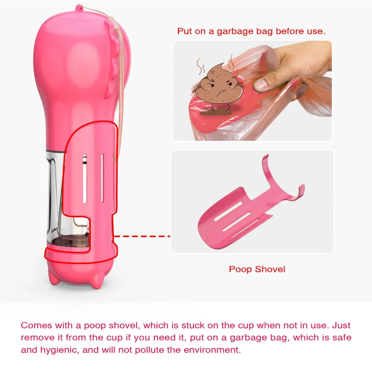 Pet Companion Water Cup Multifunctional Toilet Shovel Garbage Bag Portable Water Bottle Dog Supplies Water Dispenser