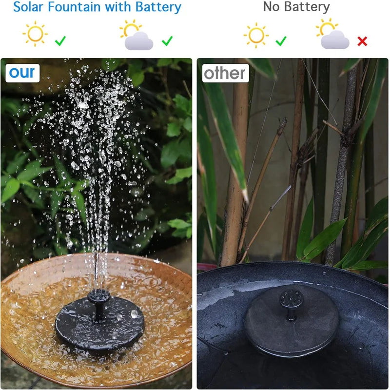 6.5W solar fountain, solar powered water pump with battery, equipped with 6 nozzles, used for bird bath aquarium pond or garden