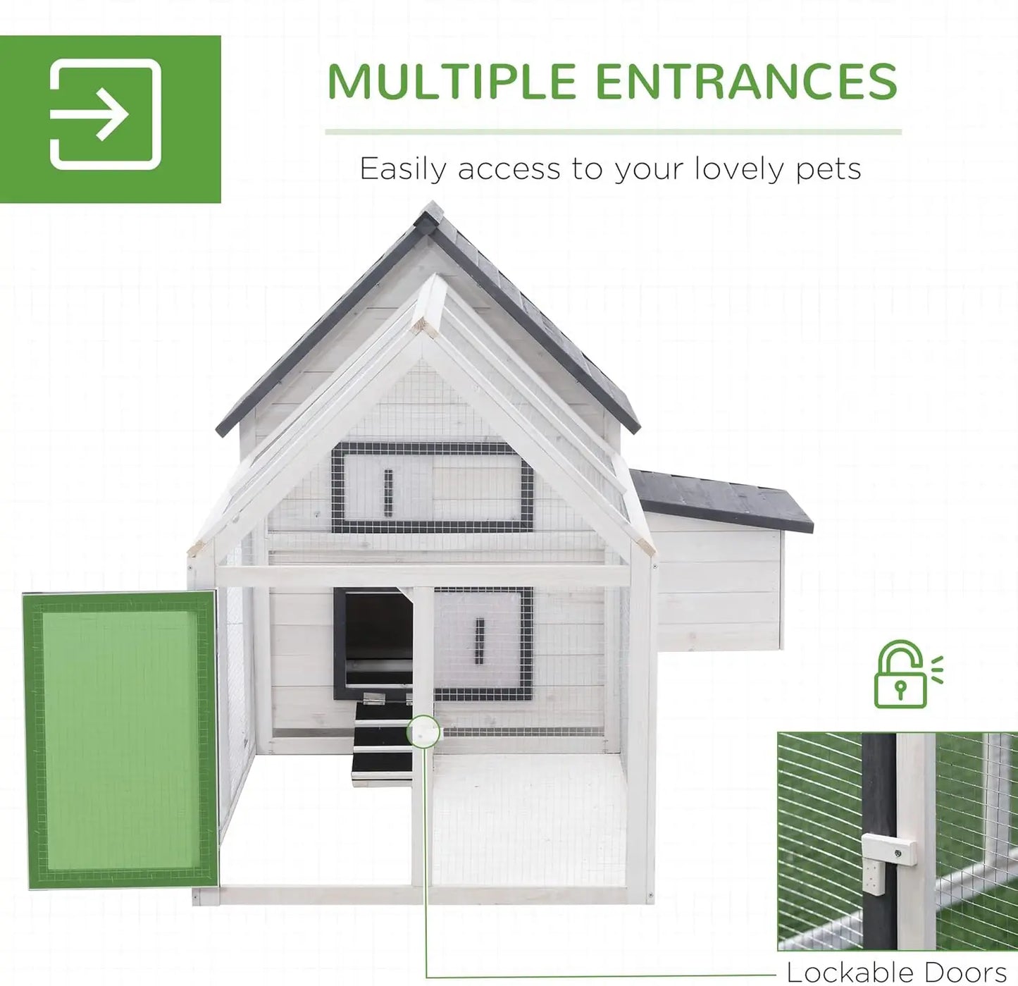 65" Chicken Coop Wooden with Detachable Run Outdoor Poultry Cage Hen Nesting Box Removable Tray