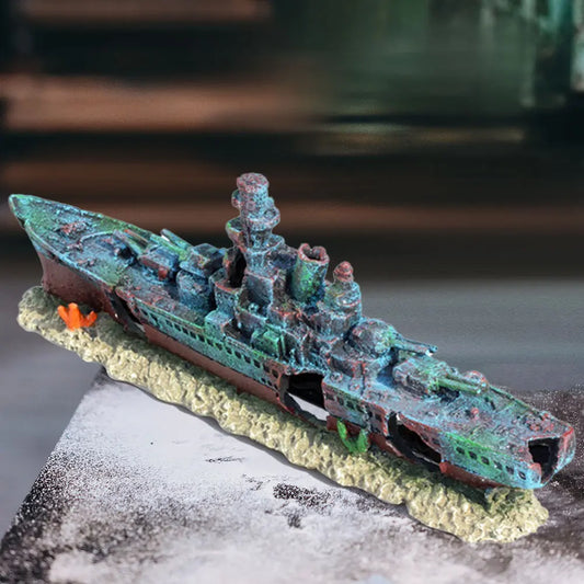 Aquarium Resin Sunken Pirate Ship Multifunction Warship Handicraft Shipwreck Decor for Fish Tank Cave Accessories