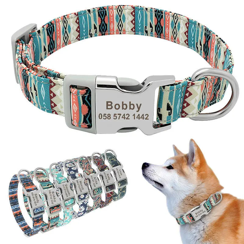 Engraved Dog Collar With Tag Semi Metal Buckle Medium Large