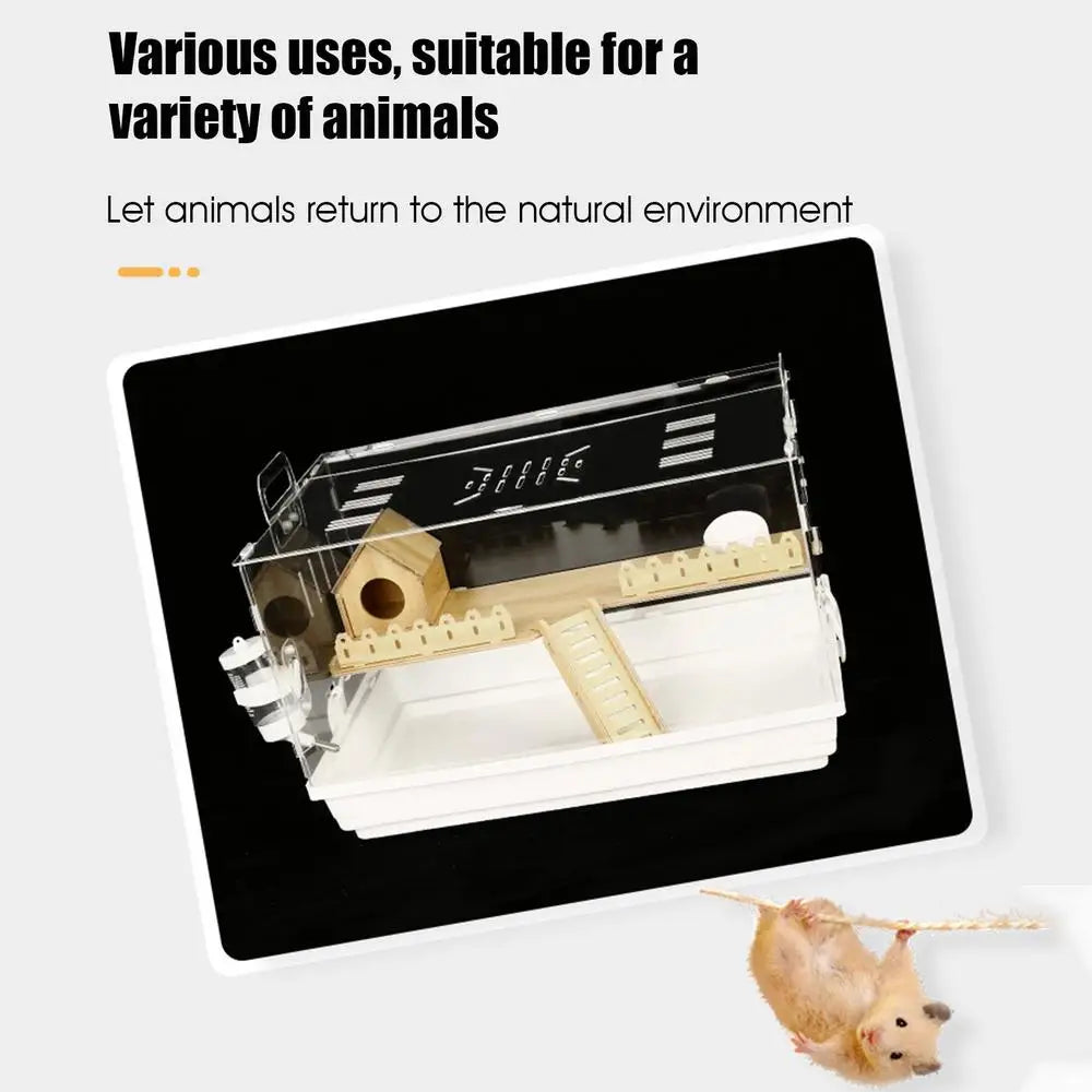 Acrylic Hamster Cage Wooden Small Animal Cage Accessories 2-Layer Small Pet Breathable House For Dwarf Hamsters Mice Gerbils