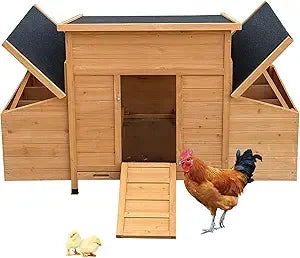 55 Inch Large Wooden Chicken Coop With 6 Nesting Boxes Outdoor Hen House Waterproof Roof