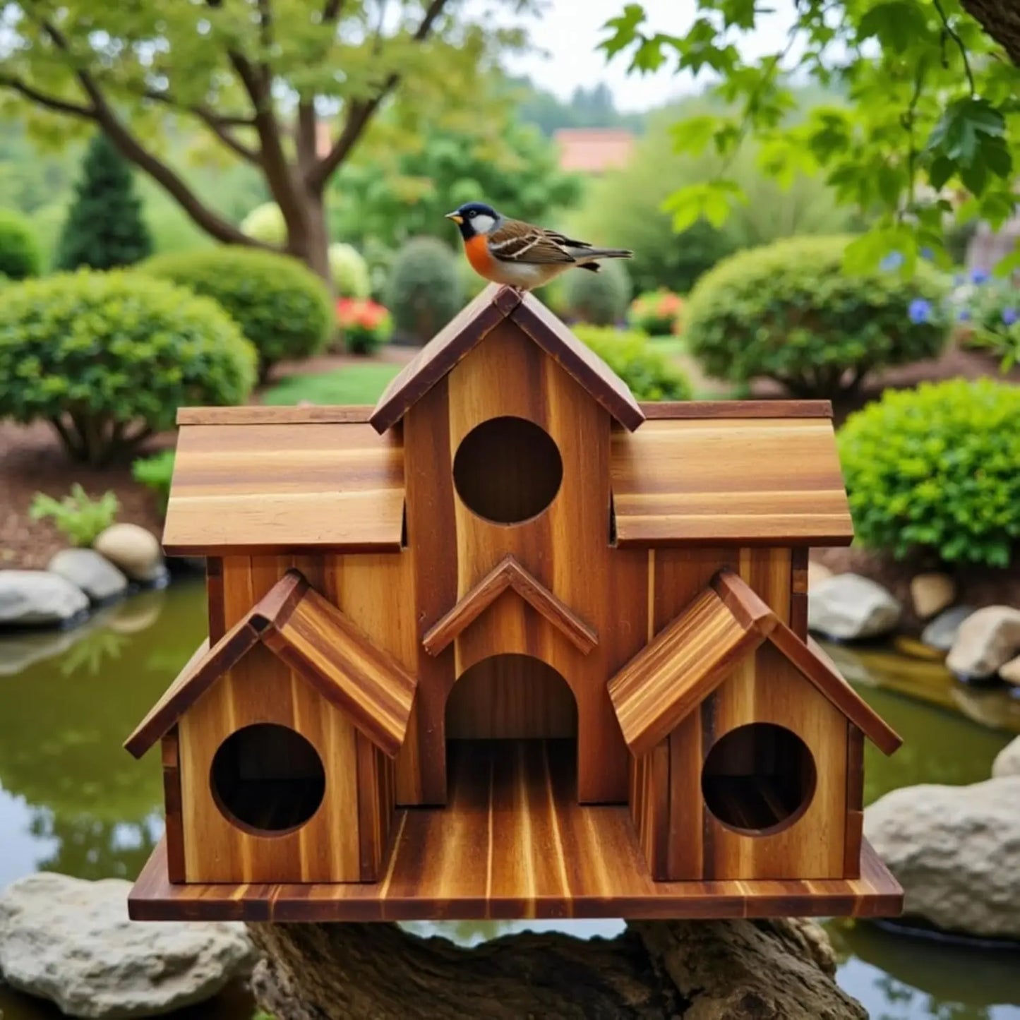Outdoor 6 Hole Handmade Bird House Hanging Garden Decor