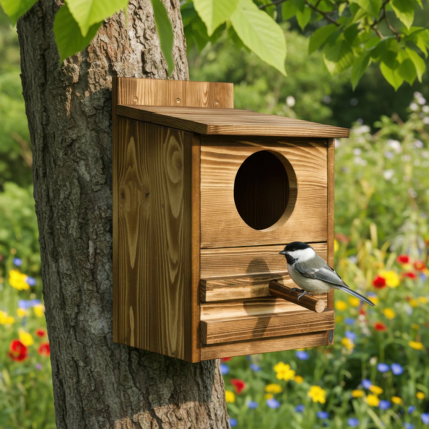 Bingopaw Outdoor Owl House Prebuilt Wooden Bird Box With Rectangular Opening