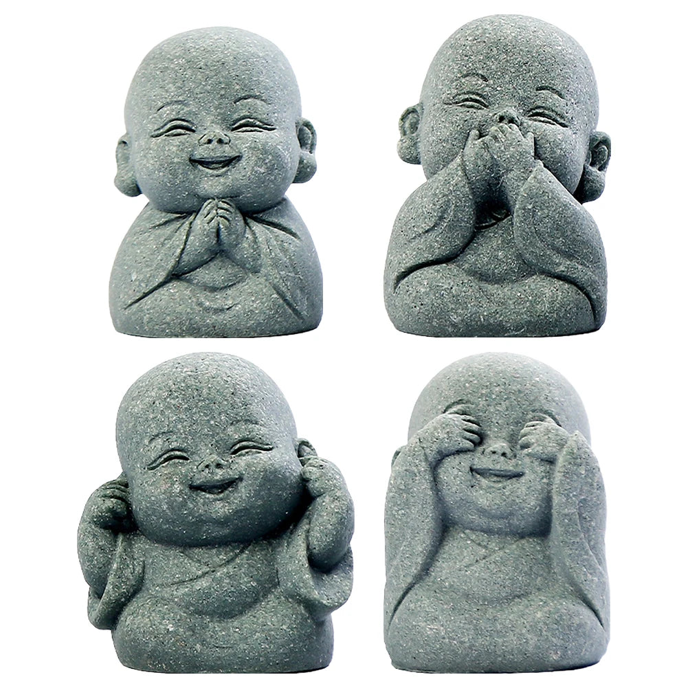 4Pcs Little Monk Figurines Cute Mini Buddha Statues for Home Office Car Decor