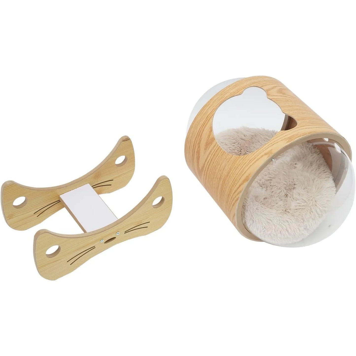 Luxury Cat Pod Bed with Wooden Frame and Acrylic Dome
