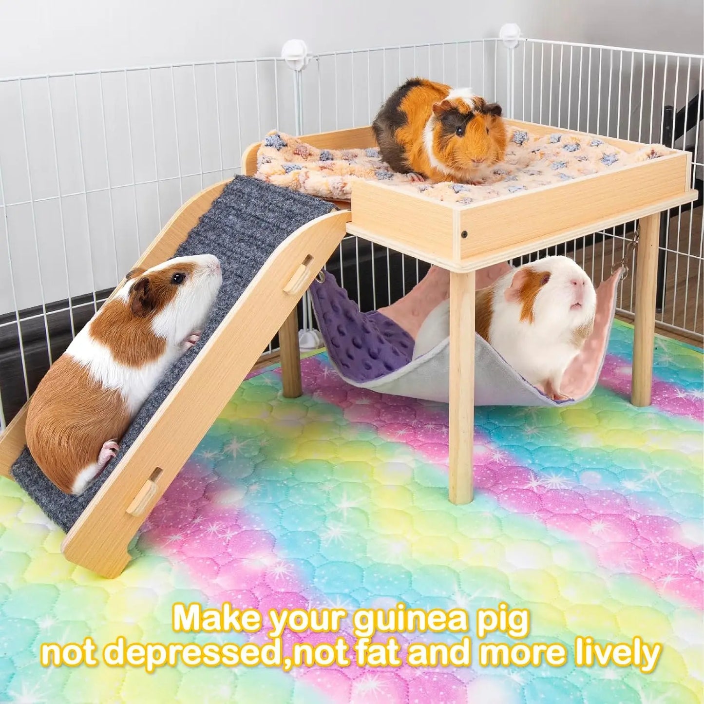 Enlarged Guinea Pig Hammock With Wooden Platform And Stairs
