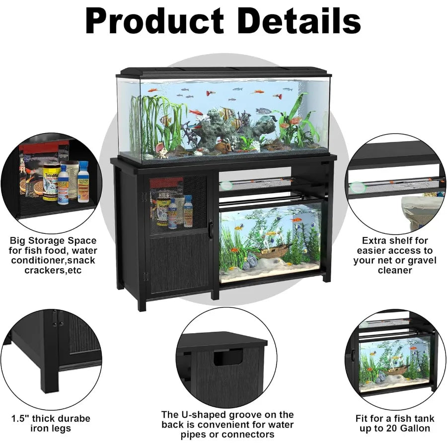 55 To 75 Gallon Aquarium Stand With Cabinet Storage And Heavy Duty Metal Frame 52 Inch Tabletop