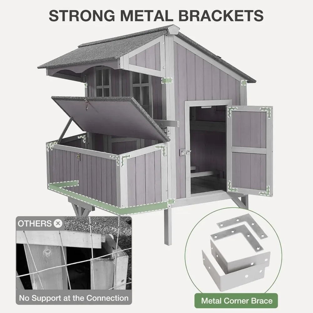 Durable Outdoor Chicken Coop with Large Wheels, 3 Nesting Box, and Leakproof Pull-On Tray - Movable Hen House