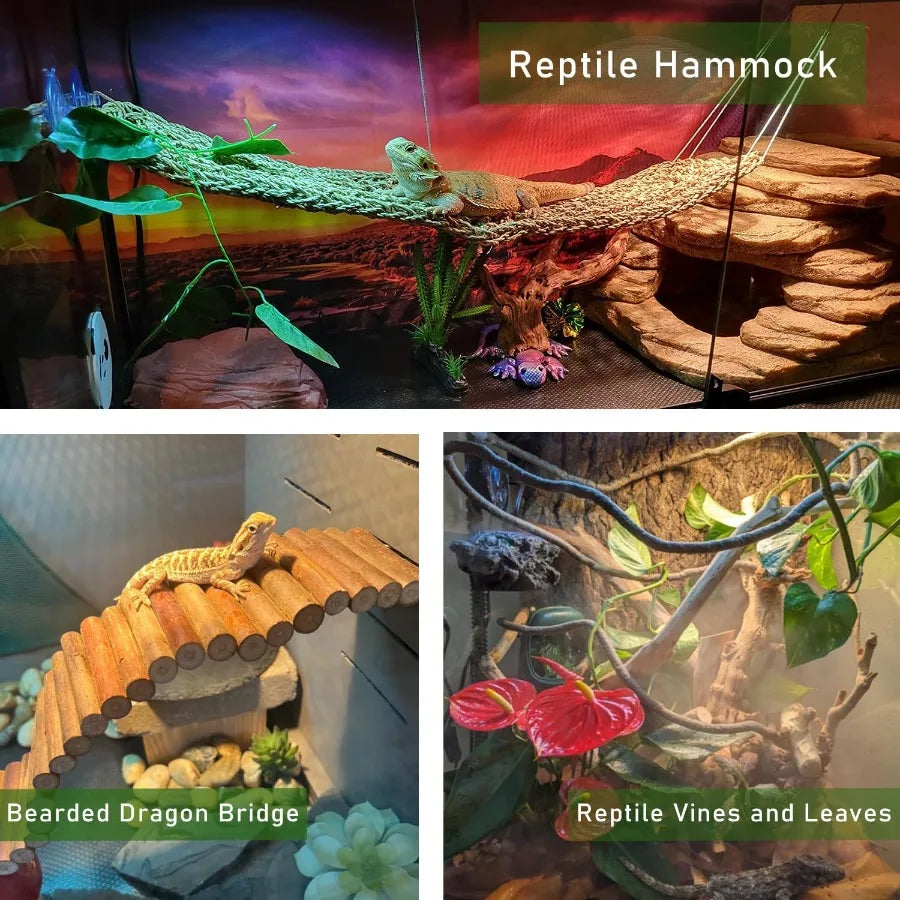 9 Piece Reptile Terrarium Accessories With Hammock Bridge Vines Bearded Dragon