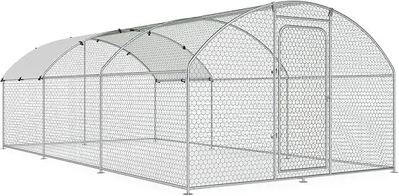 Large Metal Chicken Coop with Waterproof Cover for Outdoor Walk-In Poultry Cage and Run for Hens Rabbits and Ducks
