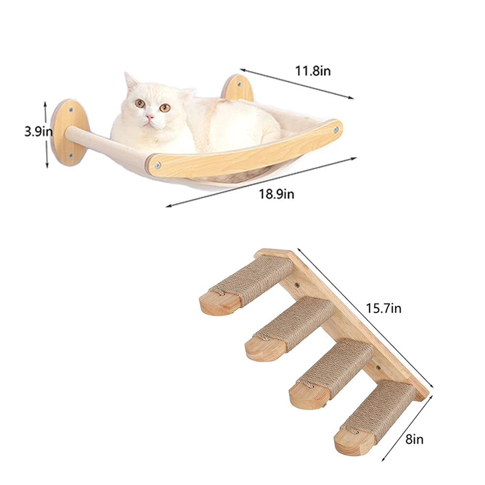 Cat Hammock and Stairway Wall Mounted Climbing Shelf with Sisal Rope for Cats and Kittens