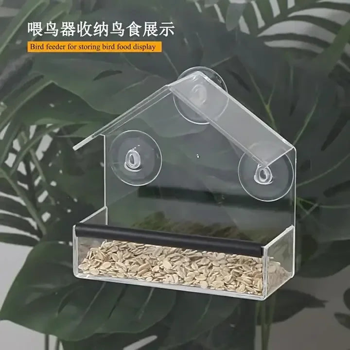 Transparent Window Bird Feeder With Suction Cups Feed Tray