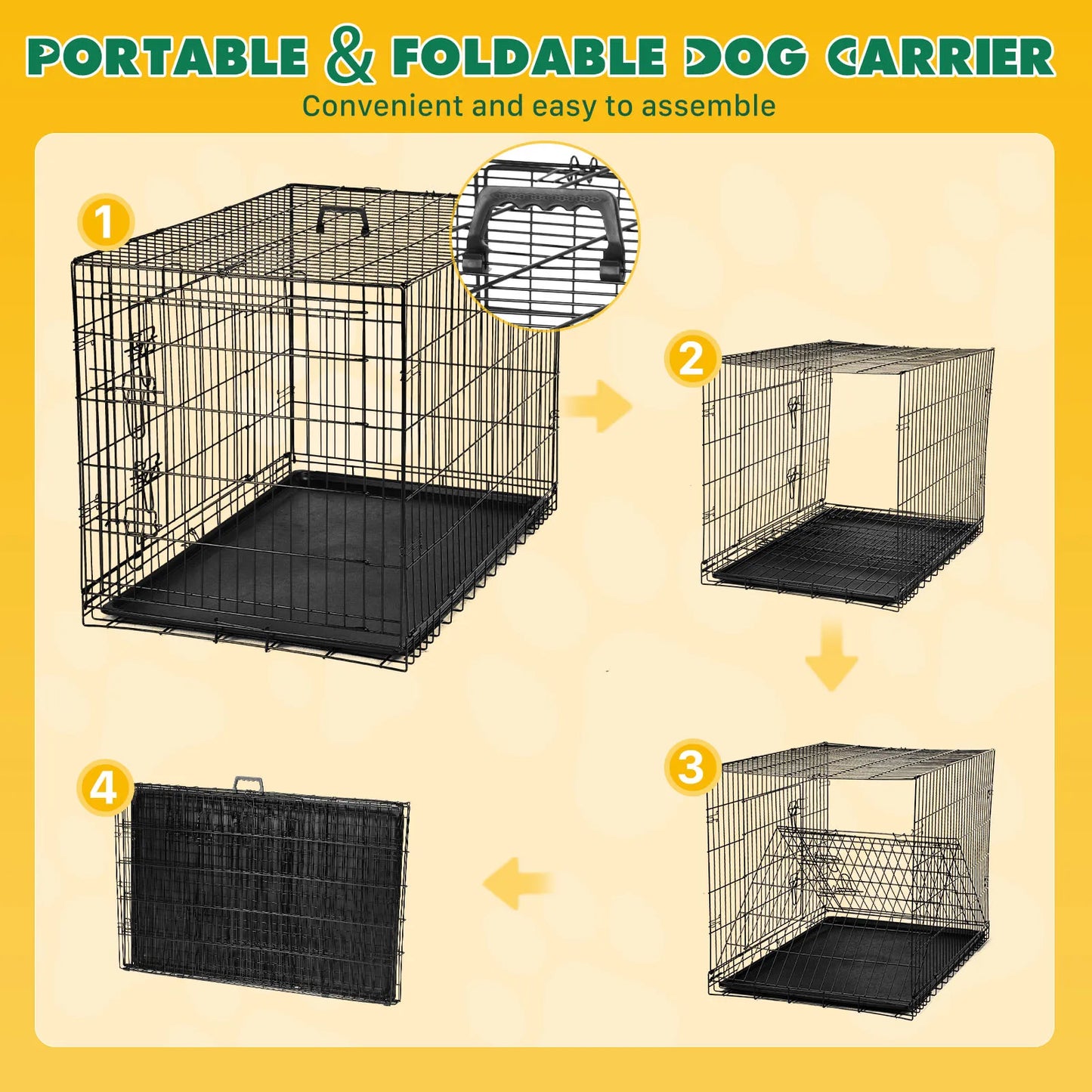 JHK Double Door Folding Metal Wire Dog Cage Extra Large Kennel