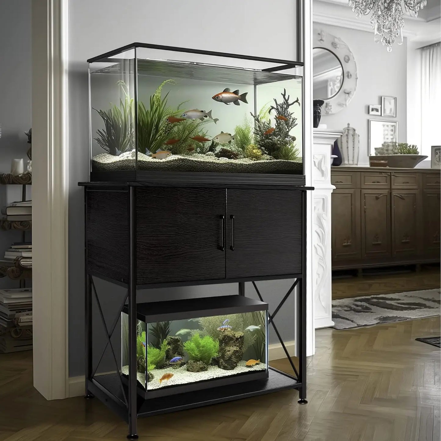20 to 29 Gallon Aquarium Stand Metal Frame Fish Tank Stand with Cabinet Storage for 20 Gallon Long Aquarium