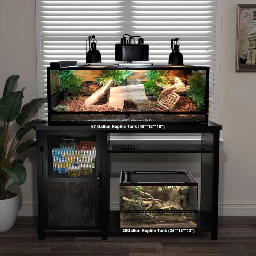 55 To 75 Gallon Aquarium Stand With Cabinet Storage And Heavy Duty Metal Frame 52 Inch Tabletop