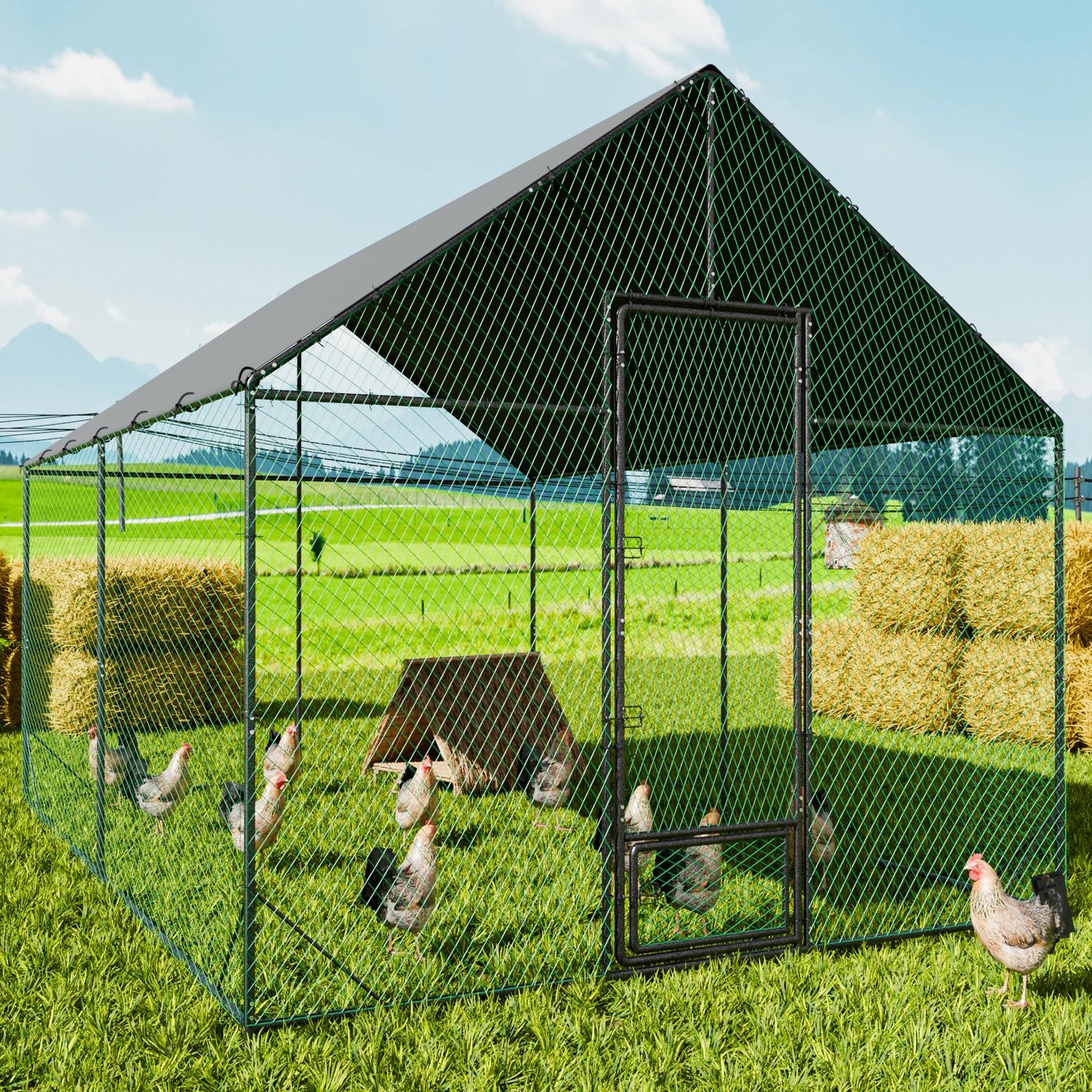 Heavy Duty Chicken Coop Metal Run With Waterproof Cover
