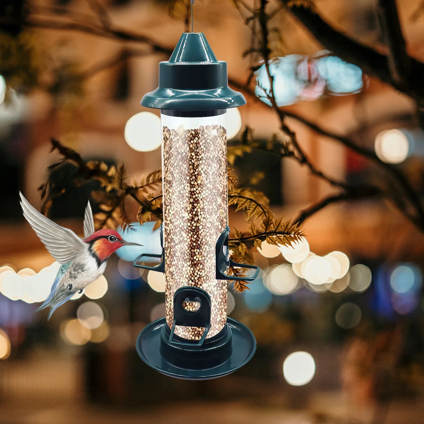 Bird Feeder for Outdoors Hanging Squirrel Proof Wild Bird Feeder with Four Feeding Ports Tube For Garden Yard
