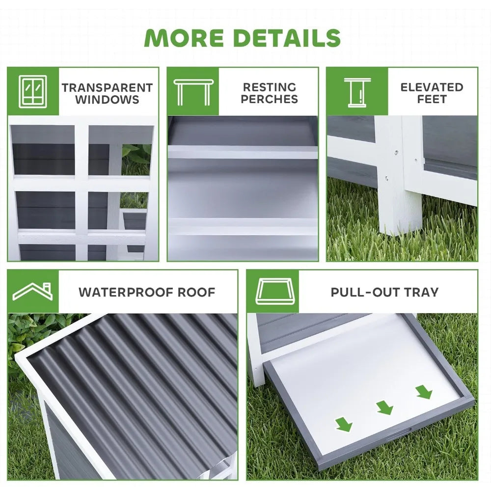 Outdoor Chicken Coop for 4 to 6 Hens with Nesting Area and Waterproof Roof