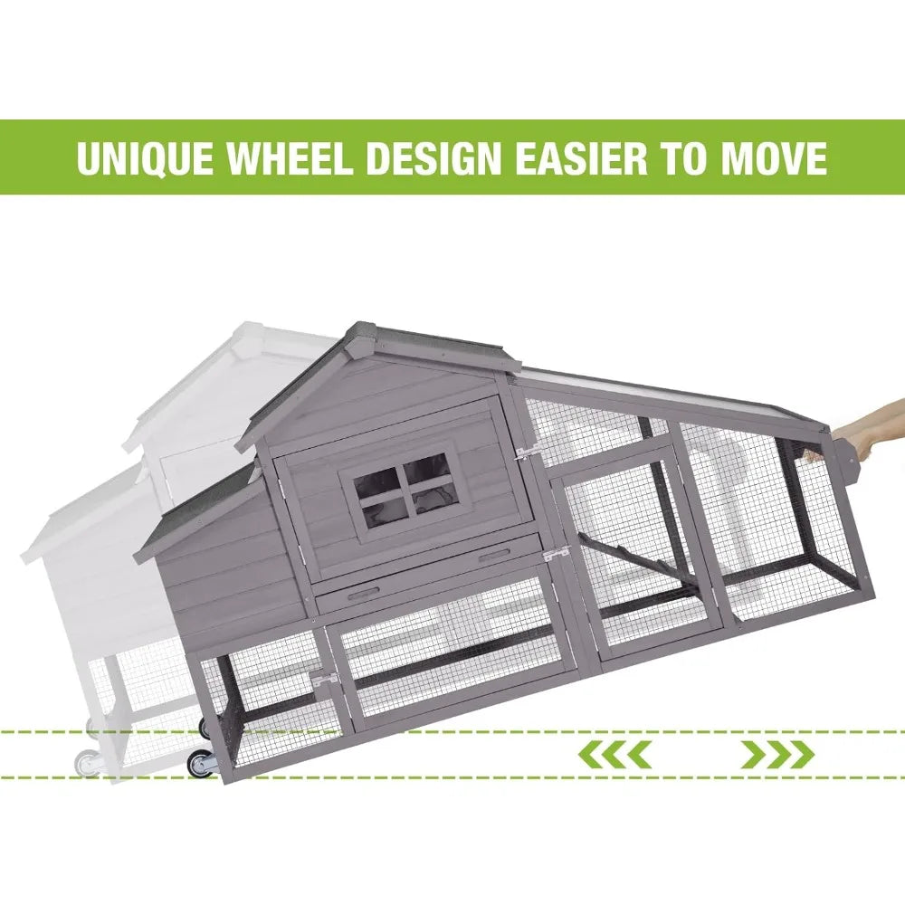 Mobile Wooden Chicken Coop with Run and Nesting Box Movable Poultry Cage for Outdoor Use