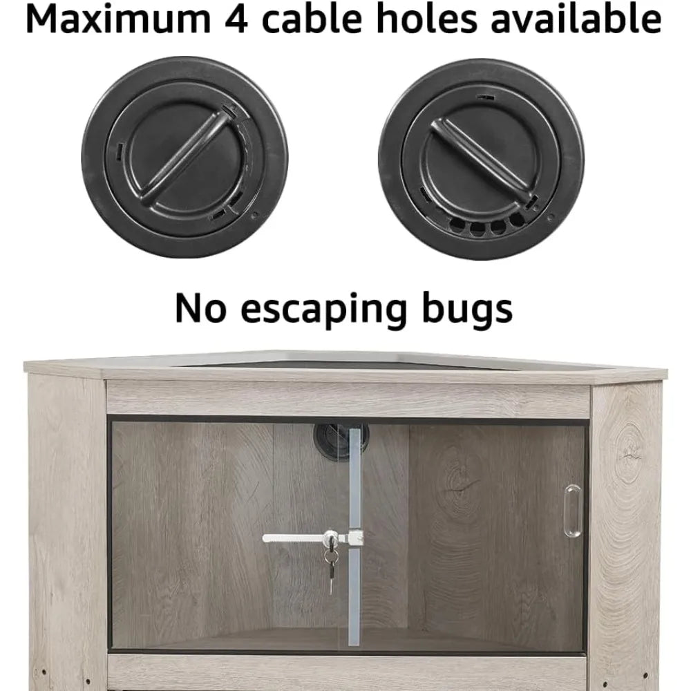 28 Gallon Corner Reptile Tank With Glass Sliding Doors