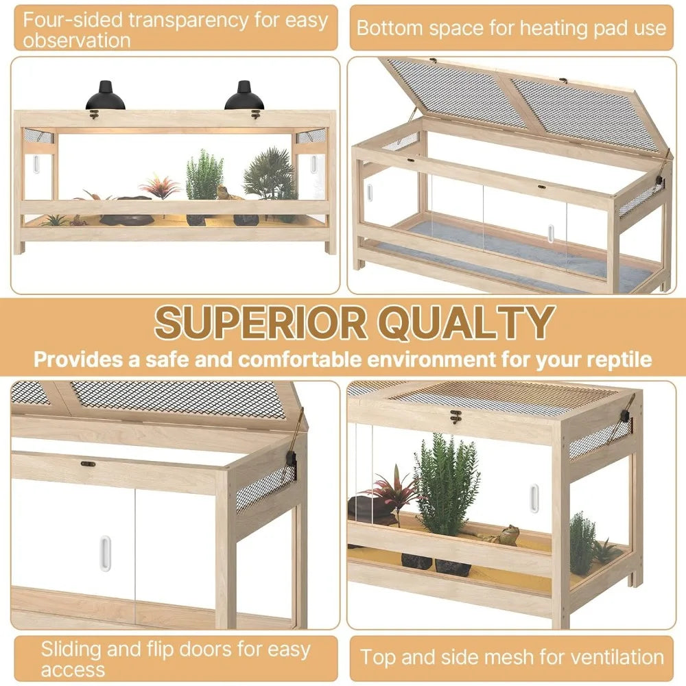 80 Gallon Reptile Enclosure 4x2x2 Mesh Lid For Bearded Dragons And Snakes