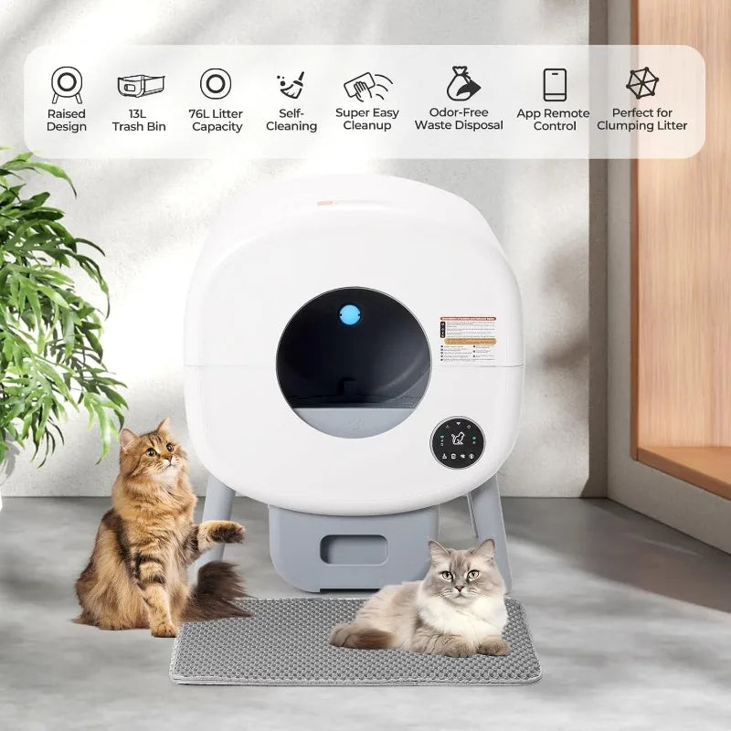 Extra Large Automatic Litter Box Self Cleaning for Multiple Cats Odor Free App Controlled with Ambient Light Waste Disposal